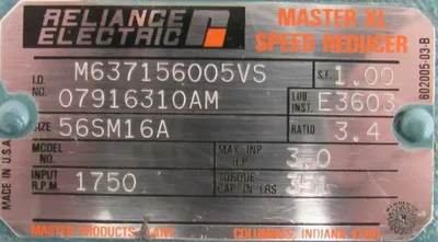 NEW RELIANCE ELECTRIC 56SM16A MASTER XL SPEED REDUCER 2HP P14H1446P-VR