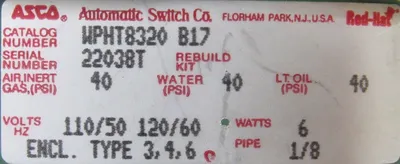 NEW ASCO WPHT8320-B17 SOLENOID VALVE WPHT8320B17 110/50 120/60 1/8"