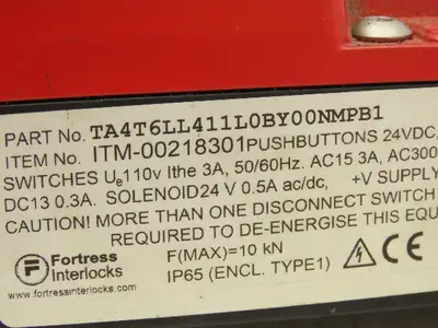 Fortress Interlock TA4T6LL411L0BY00NMPB1 Safety Switch w/Pushbuttons & Slide Bar