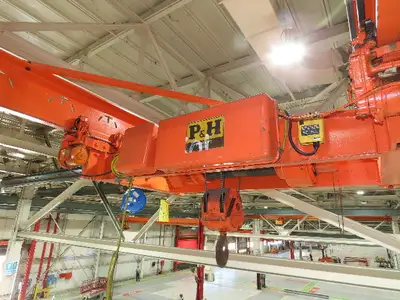 Cleveland Tramrail P&H 7.5 Ton Double Girder Bridge Crane 28' Span w/Remote