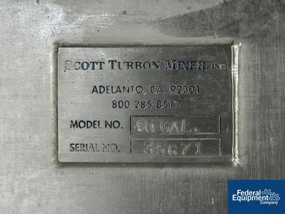 USED Scott Turbon Mixer 40 Gal Scott Turbon dual shaft paddle Mixer, S/S