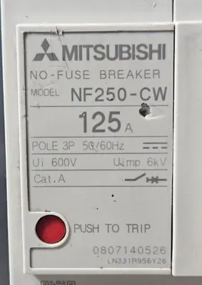 Mitsubishi NF250-CW Breaker 125A 3P 600V (BIN641)