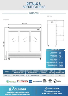 New | in-Stock Dukers New Dukers D83R-GS3 Bottom Mount Glass 3-Door Commercial Reach-in Refrigerator Display Refrigerators Illinois US | Falcon Restaurant Supply #1376311