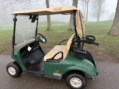 (1) 2015 E-Z-Go golf cart with a Kawasaki gas engine, includes canopy, ball cover, club cover, fold-...