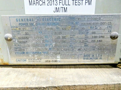 Used GE VB 7.2-500-3 Circuit Breakers Ohio US | Equipment Recovery Corp. #1330518