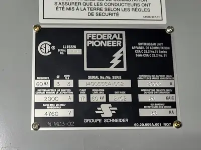 2000 Amps, 4760 Volts, 3 Phase Switchgear Unit
