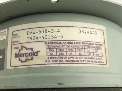 Mercoid Control DAW-538-3-4 Pressure Switch Mercury 0-150PSIG 120/240V