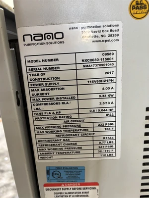 Used 2017 NANO 09589 Refrigerated Air Compressor Dryers Florida US | MachineryMax #1345108