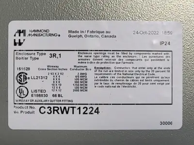NEW 2022 HAMMOND MANUFACTURING C3RWT1224