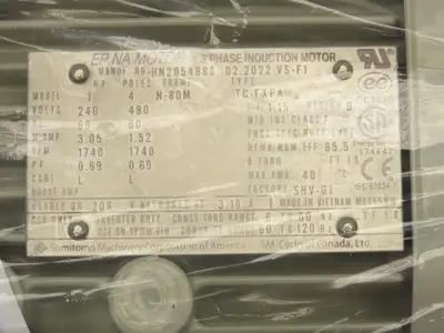 Sumitomo SM Cyclo Gearmotor 10:1 Ratio 175rpm 1Hp 240/480V 3PH 80M TC-FXPA