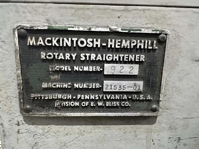 MACKINTOSH-HEMPHILL 922  6 ROLL TUBE & BAR STRAIGHTENER (14658) STRAIGHTENERS, TUBE & BAR | Machinery International LLC (5)
