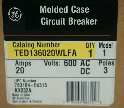 NEW GENERAL ELECTRIC TED136020WLFA CIRCUIT BREAKER TED136020