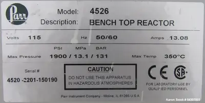 Parr 4526 Bench Top Reactor 2L 350°C 1900 PSI Laboratory Reactor System