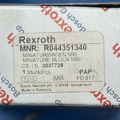REXROTH MINIATURE RUNNER BLOCK R044351340 NIB  Fast Shipping! + Warranty