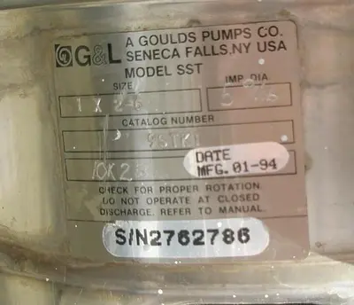 Pump, Centrif., 5 HP, S/st, 1 X 2, Goulds #C736375