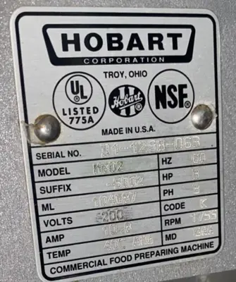 191-0007 2003 Hobart M802 80 Quart Mixer-Virtually New