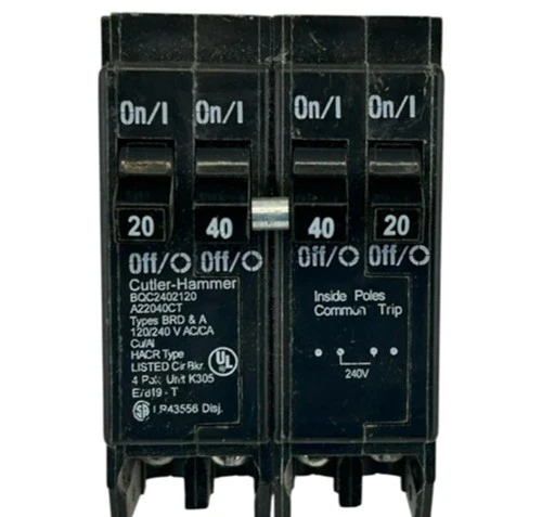 Eaton BQC2402120 Circuit Breaker, Type BQC, 4-Pole, 2x 20A 2x 40A, 120/240V [New]