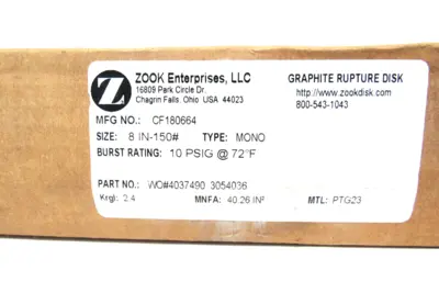 NEW ZOOK ENTERPRISES CF180664 GRAPHITE RUPTURE DISC 8" 4037490 3054036