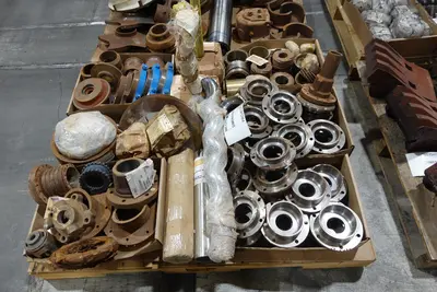 6 PALLETS OF ASSORTED STEEL CONVEYOR, PUMP, AND VALVE REPLACEMENT PARTS