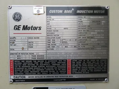 1000 hp General Electric Induction  AC Motor