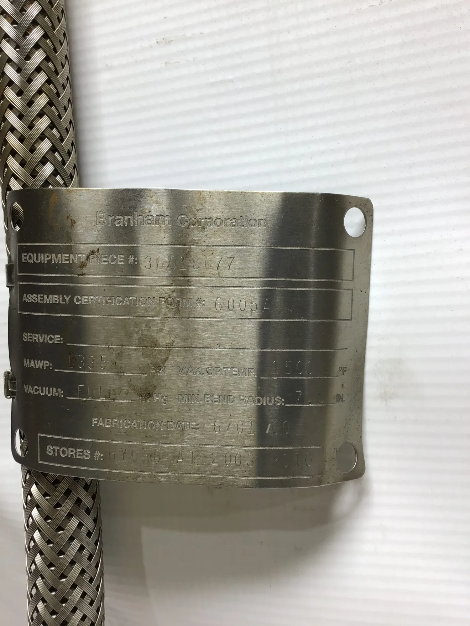 Branham Corporation 38016077 Stainless Steel Braided Flex Hose