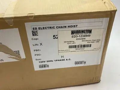 USED KITO, HARRINGTON ELECTRIC CHAIN HOIST 525LBS. 10FT 120V