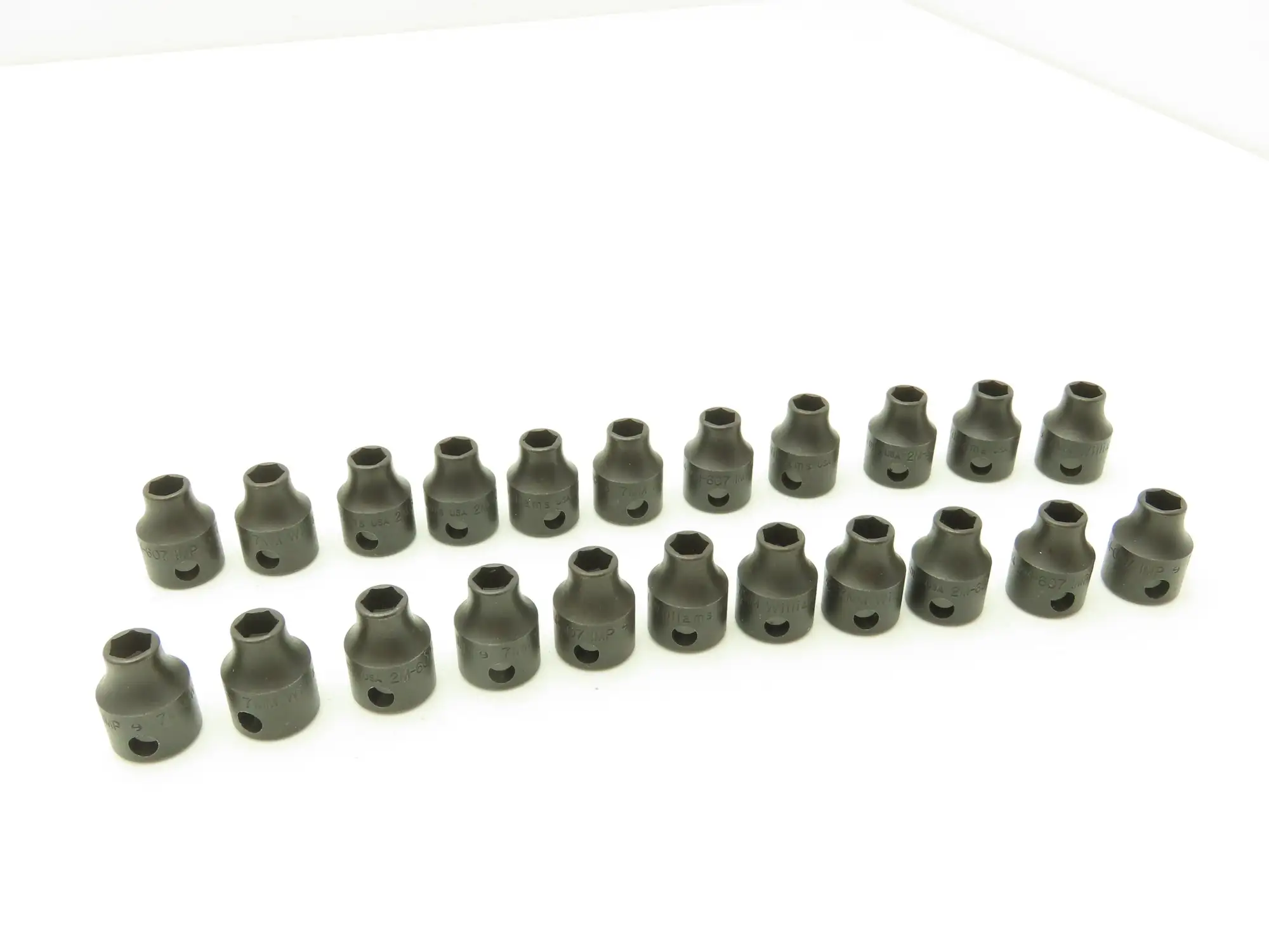 Williams 2M-607 IMP 3/8" Drive 7MM 6 Point Impact Socket Shallow Lot of 22