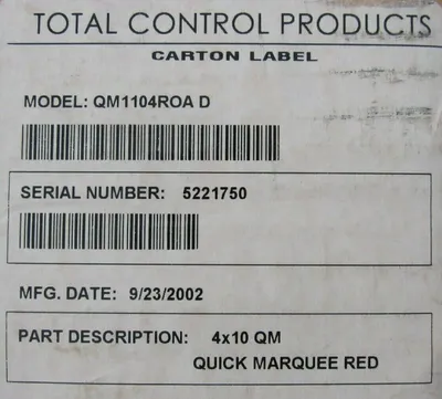 NEW TOTAL CONTROL PRODUCTS QM1104R0A QUICK MARQUEE RED 4-1/2"x36" QM1104R0A D