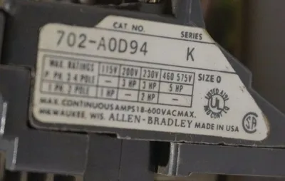 NEW ALLEN BRADLEY 702-A0D94 SER. K SIZE 0 AC CONTACTOR 702A0D94