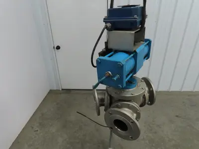 Chicago Valves 3" Flanged 3-Way Ball Valve With Pneumatic Actuator