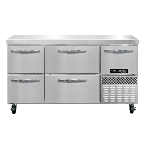 Continental RA60SN-D 60"W Worktop Refrigerator W/ (3) Sections, (1) Door, (4) Drawers, 115v