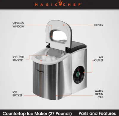Magic Chef 27 LB. PORTABLE COUNTERTOP ICE MAKER IN STAINLESS