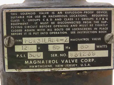Magnatrol Valve Corp FE131LR64-Z Solenoid Valve 2-Way 500 PSI 1" NPT NO 120V