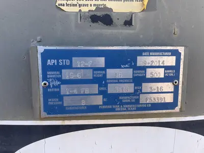 USED 2014 PERMIAN TANK 500BBL VERTICAL TANK