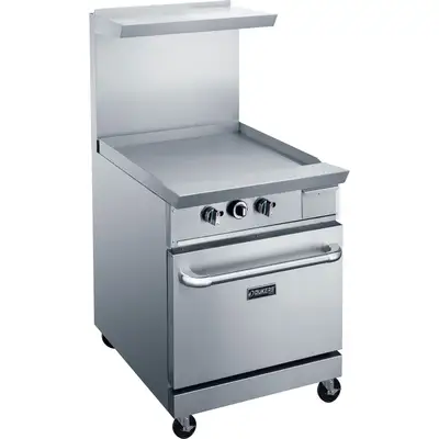 New | in-Stock Dukers New Dukers DCR24-GM 24" Gas Range with 24" Flat Top Griddle Commercial Ranges Illinois US | Falcon Restaurant Supply #1376295