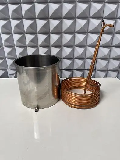 Used 21' COILED SPIRAL COPPER WIRE FOR IMMERSION 3/8" OD W/ 12 LITER VESSEL 10" SANITARY FITTING Heat Exchangers California US | Equipment Lab #487489