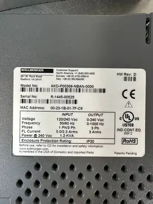 Kollmorgen AKD-P00306-NBAN-0000 240 Vac 1.2KVA (3.4.5)