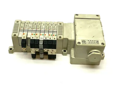 VV5QC11-09N3TD0-S | SMC  Manifold Base w/ Terminal Box and Solenoids - Used