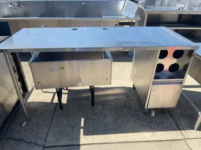 Used Falcon Restaurant Supply Used 74" Stainless Steel Drink Station Table - SS314 Food Prep Tables Illinois US | Falcon Restaurant Supply #1375614