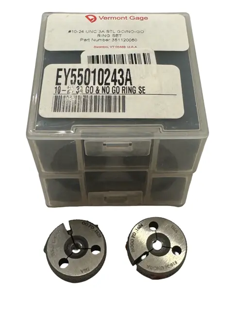 Vermont Gage #10-24 UNC 3A STL GO/NO-GO Ring Set USA Made