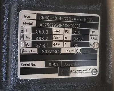 USED GRUNDFOS CR 10-10 H-G22-A-V-HQQV
