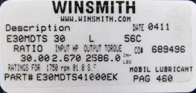 NEW WINSMITH E30MDTS41000EK GEAR REDUCER 30:1
