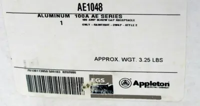 NEW APPLETON AE1048 SCREW CAP RECEPTACLE 100AMP