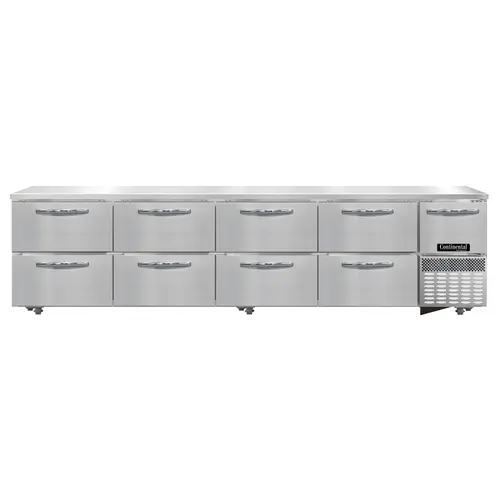 Continental RA118N-U-D 118" W Undercounter Refrigerator W/ (5) Sections, (1) Door, (8) Drawers, 115v