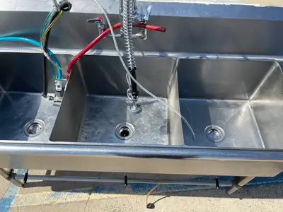 Used Falcon Restaurant Supply, Inc. Used 101" Stainless Steel 3 Compartment Sink - FG5 - SS344 Sinks Illinois US | Falcon Restaurant Supply #1374843