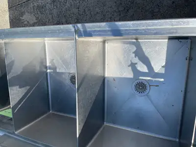 Used Falcon Restaurant Supply, Inc. Used 112" Stainless Steel 4 Compartment sink with Produce Soak - FG - SS345 Sinks Illinois US | Falcon Restaurant Supply #1374891