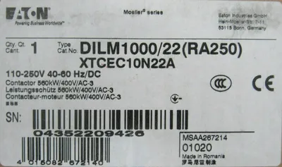NEW EATON XTCEC10N22A CONTACTOR DILM1000/22(RA250) DIL M1000