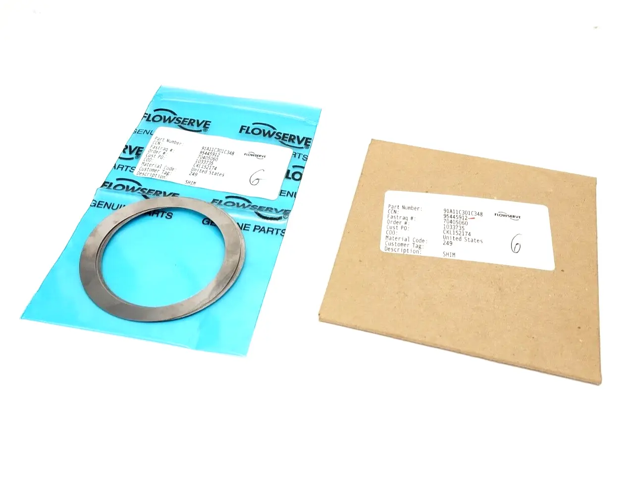 91A11C301C348 | Flowserve  Shims material 249 95445912 LOT OF 6 - New