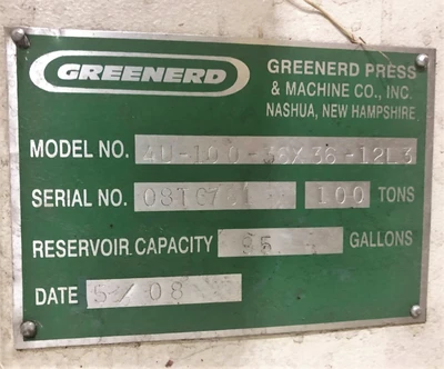 Used 2008 GREENERD PRESSES GREENERD 4U-100-36X36-12L3 PRESS Hydraulic Presses | Alma Machinery #899255