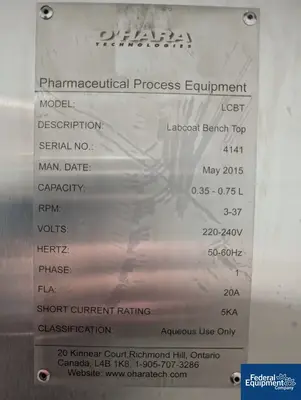 USED O'HARA 8.5" O'Hara LabCoat BT Coating Pan